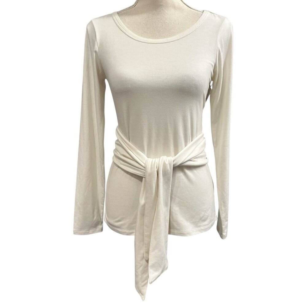 Good American Cream Long Sleeve Blouse
